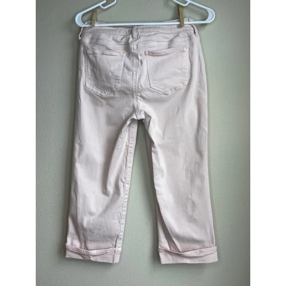 NYDJ Marilyn Straight Crop Jeans Pink Dusk Cuffed Slit Hem Size 4